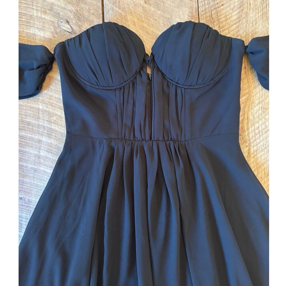 TOBI Black Off Shoulder Corset Mini Dress | Sweetheart Neck Draped Sleeve Size M